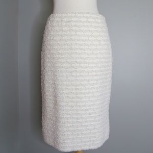 ST JOHN Cream Off White Tan Nubby Pencil Skirt